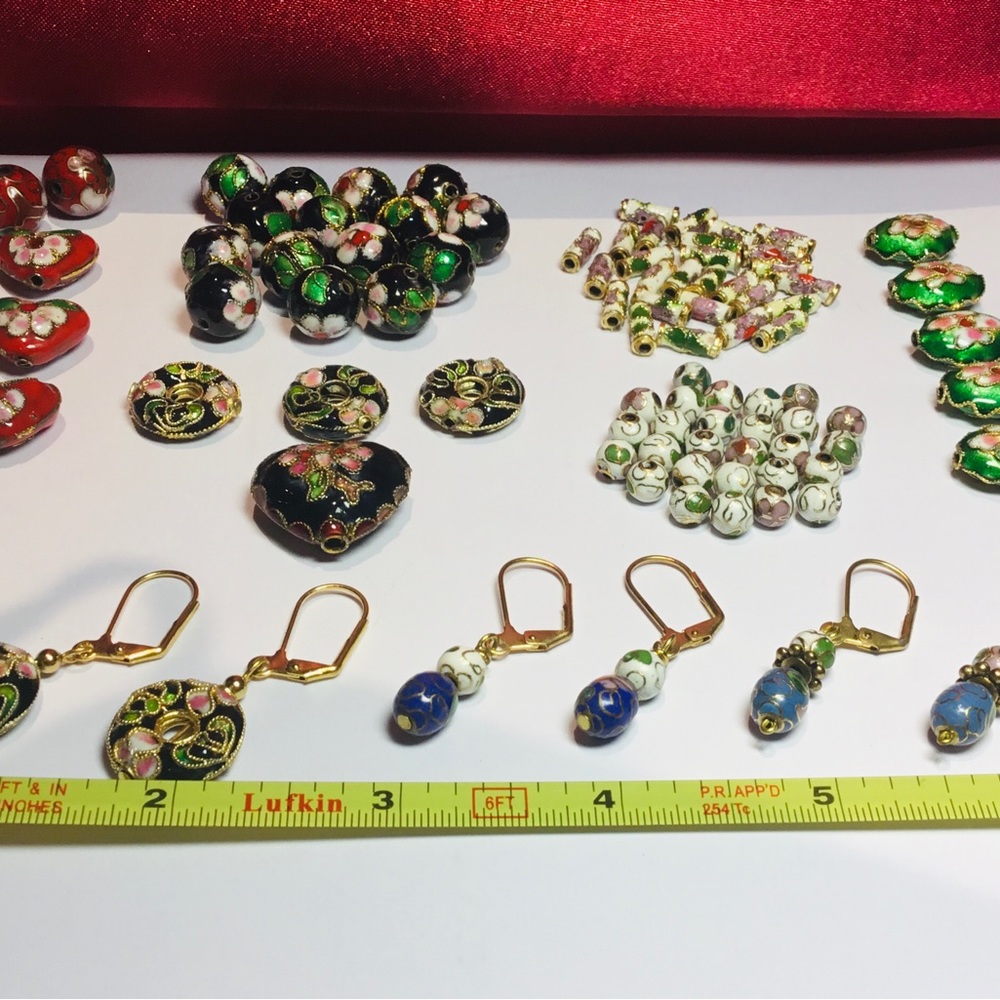 Lot of Cloisonné Beads + 3 Pairs Cloisonné Earrings